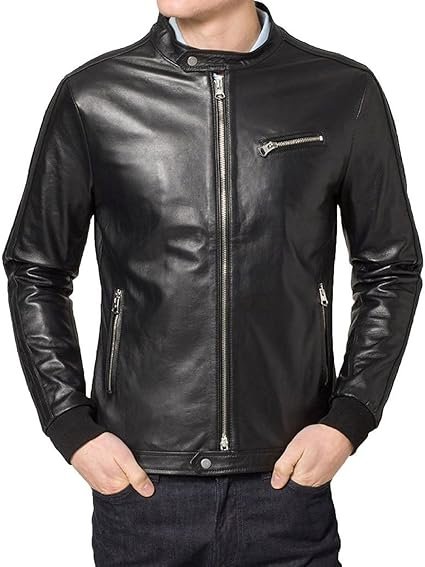 Chaqueta de cuero de cordero genuino para hombre, chaqueta de motociclista suave y elegante