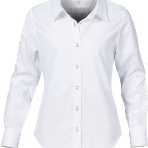 Camisa blanca de manga larga con cuello abotonada
