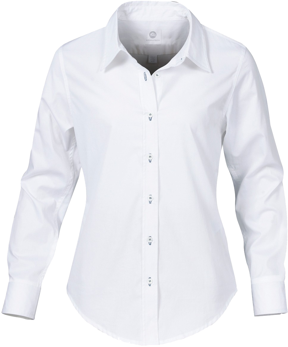 Camisa blanca de manga larga con cuello abotonada
