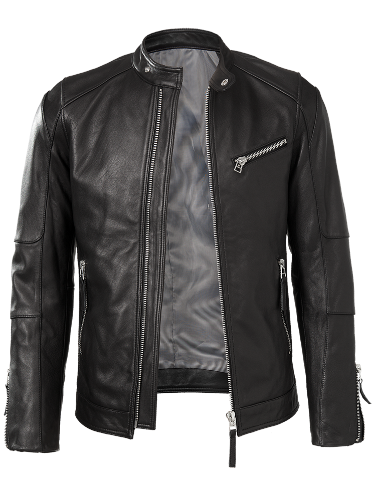 Chaqueta de cuero de cordero genuino para hombre, chaqueta de motociclista suave y elegante